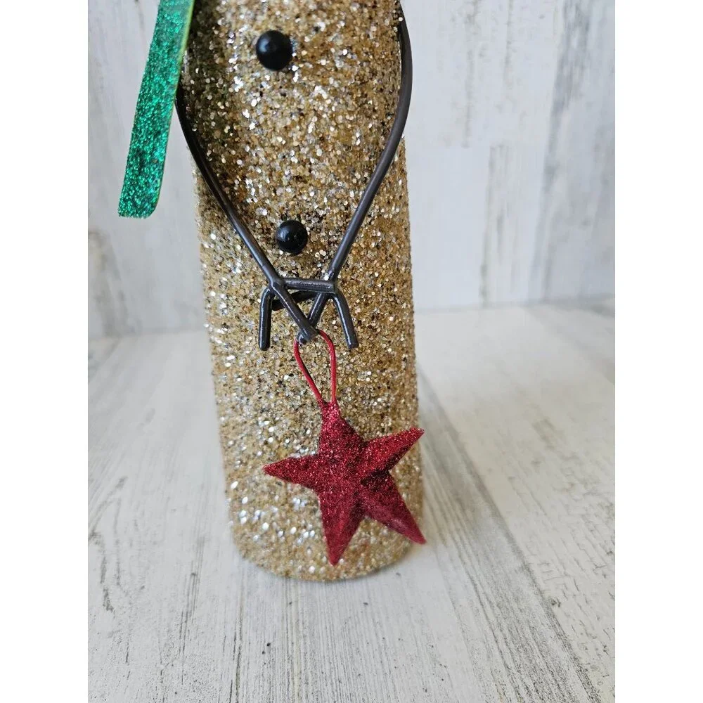 Vintage glitter snowman star top hat glass Xmas centerpiece‎